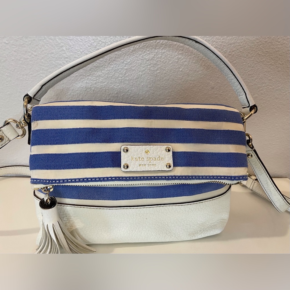 Kate Spade Maria Southport Ave Blue&White Leather Crossbody Bag